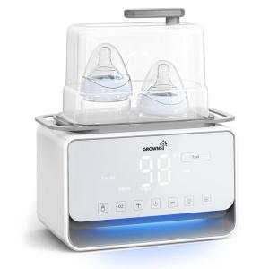 imageBaby Bottle Warmer Gronwsy 8in1 Fast Milk Warmer with Timer Breastmilk or Formula Fits 2 Bottles Accurate Temperature Control with Defrost Sterilizing Keep Heat Baby Food Jars FunctionGray With Night Light