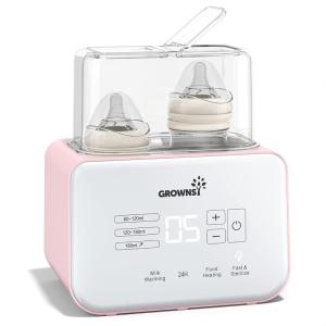 imageBaby Bottle Warmer Gronwsy 8in1 Fast Milk Warmer with Timer Breastmilk or Formula Fits 2 Bottles Accurate Temperature Control with Defrost Sterilizing Keep Heat Baby Food Jars FunctionPink