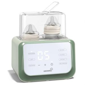 imageBaby Bottle Warmer Gronwsy 8in1 Fast Milk Warmer with Timer Breastmilk or Formula Fits 2 Bottles Accurate Temperature Control with Defrost Sterilizing Keep Heat Baby Food Jars FunctionGreen