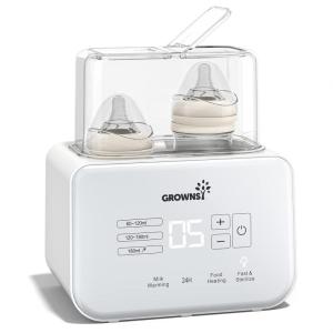 imageBaby Bottle Warmer Gronwsy 8in1 Fast Milk Warmer with Timer Breastmilk or Formula Fits 2 Bottles Accurate Temperature Control with Defrost Sterilizing Keep Heat Baby Food Jars FunctionWhite