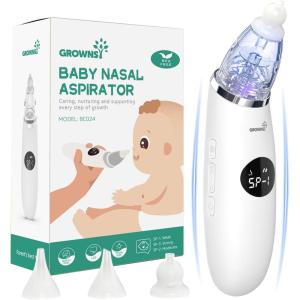 imageGROWNSY Nasal Aspirator for Baby  Baby Nose Sucker  Electric Nose Suction for Toddler Ergonomic Booger Sucker with 3 Silicone Tips Music ampamp Light Soothing FunctionWhiteWhite