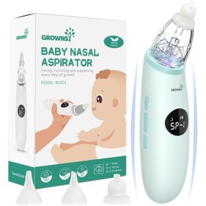 imageGROWNSY Nasal Aspirator for Baby  Baby Nose Sucker  Electric Nose Suction for Toddler Ergonomic Booger Sucker with 3 Silicone Tips Music ampamp Light Soothing FunctionWhiteGreen