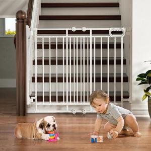 imageGrownsy Baby Gate for Stairs No Bottom Bar Adjustable Width 298 to 435 for Child and Pet Dog Gate with AutoClose ampamp OneHand Operation Screwin Installation for Doorways and Indoor UseWhite