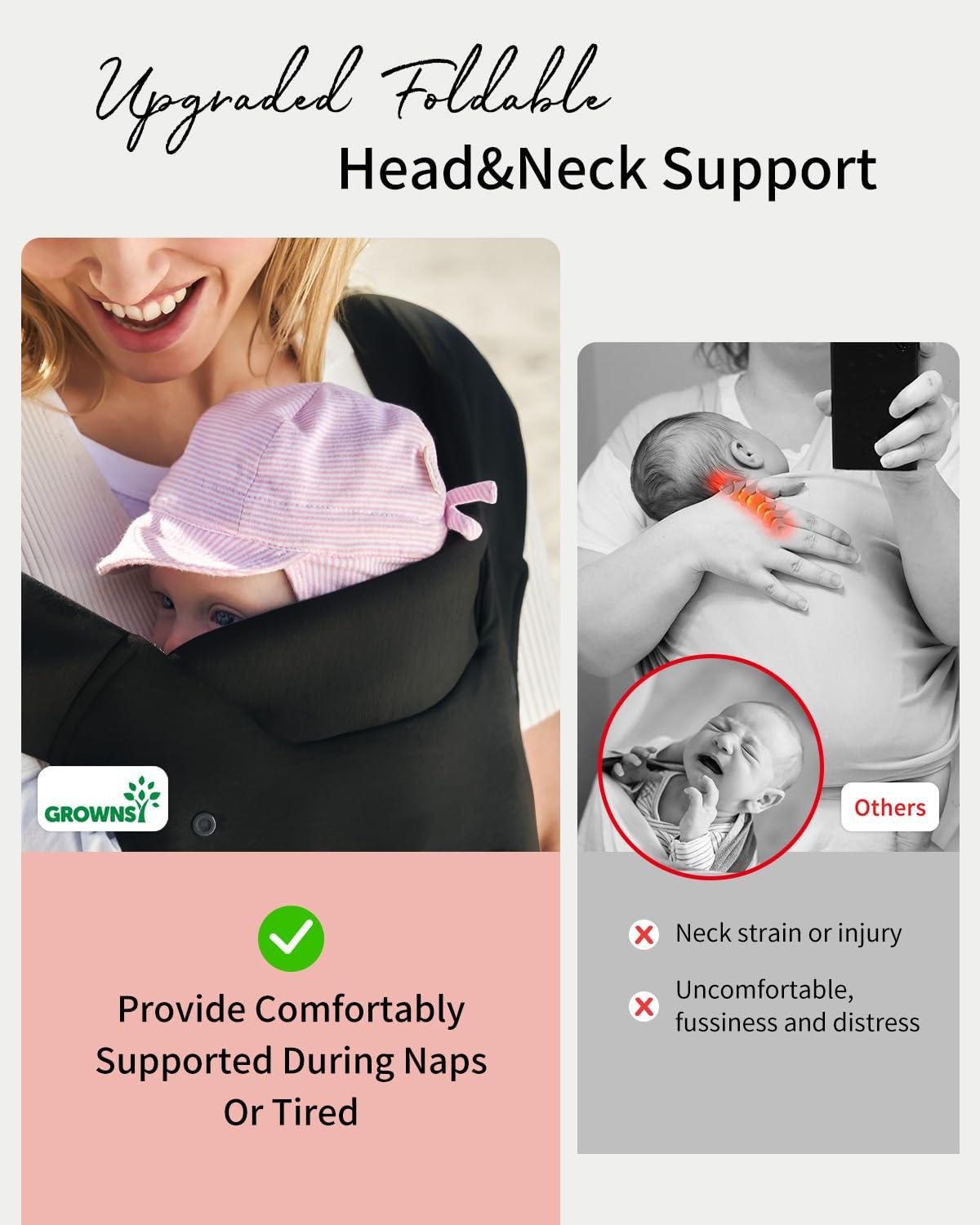 imageGROWNSY Baby Carrier Newborn to Toddler Cozy Baby Wraps Carrier Ergonomic Baby Carrier with Head Support Oxford BlueBlack