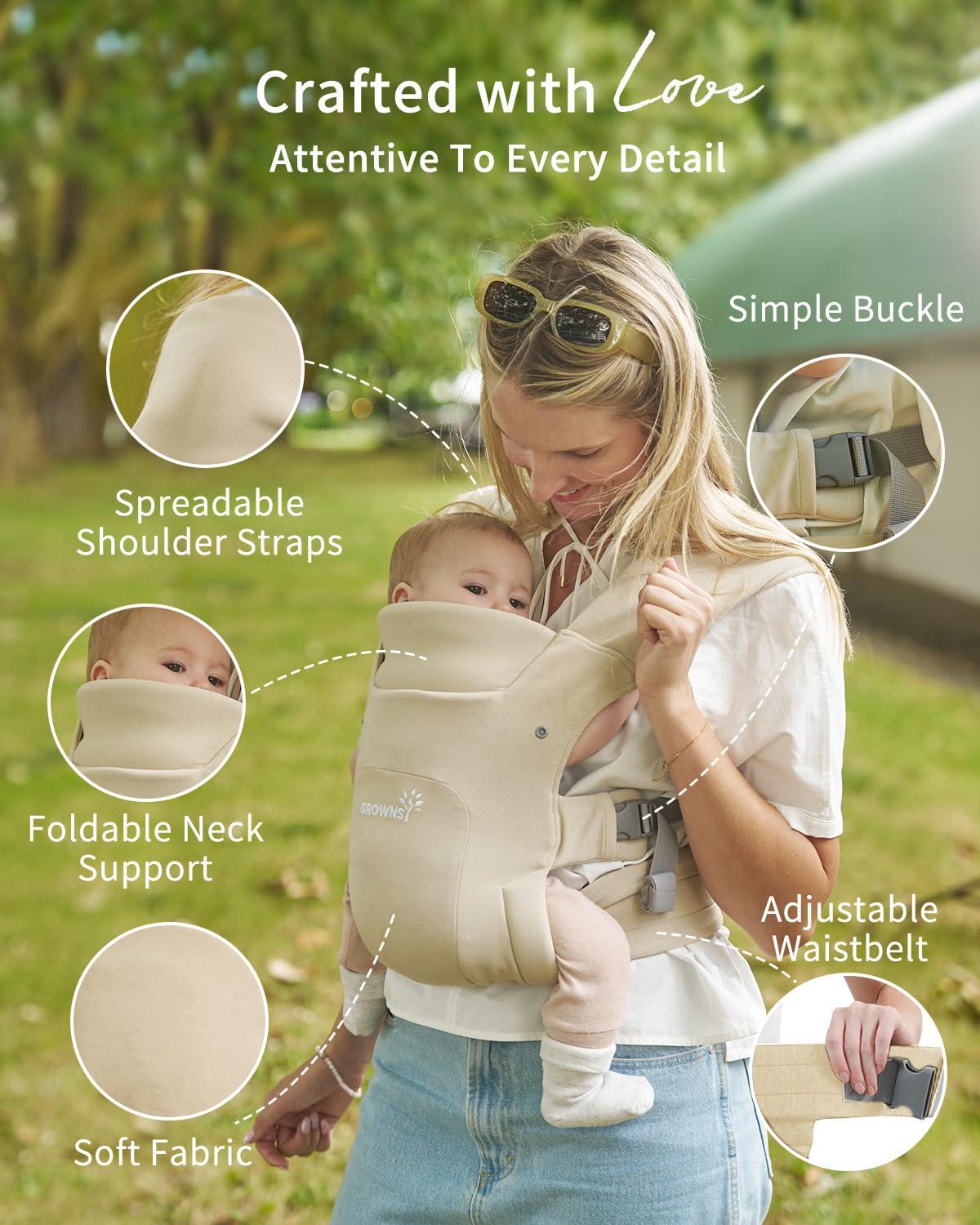 imageGROWNSY Baby Carrier Newborn to Toddler Cozy Baby Wraps Carrier Ergonomic Baby Carrier with Head Support Oxford BlueCream