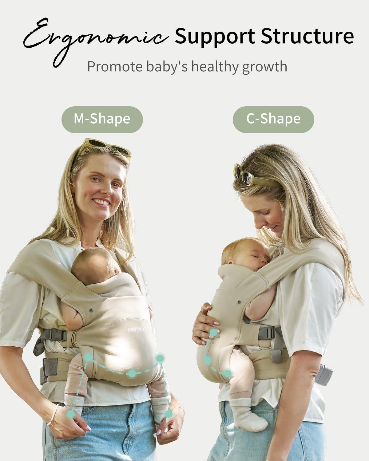 imageGROWNSY Baby Carrier Newborn to Toddler Cozy Baby Wraps Carrier Ergonomic Baby Carrier with Head Support Oxford BlueCream