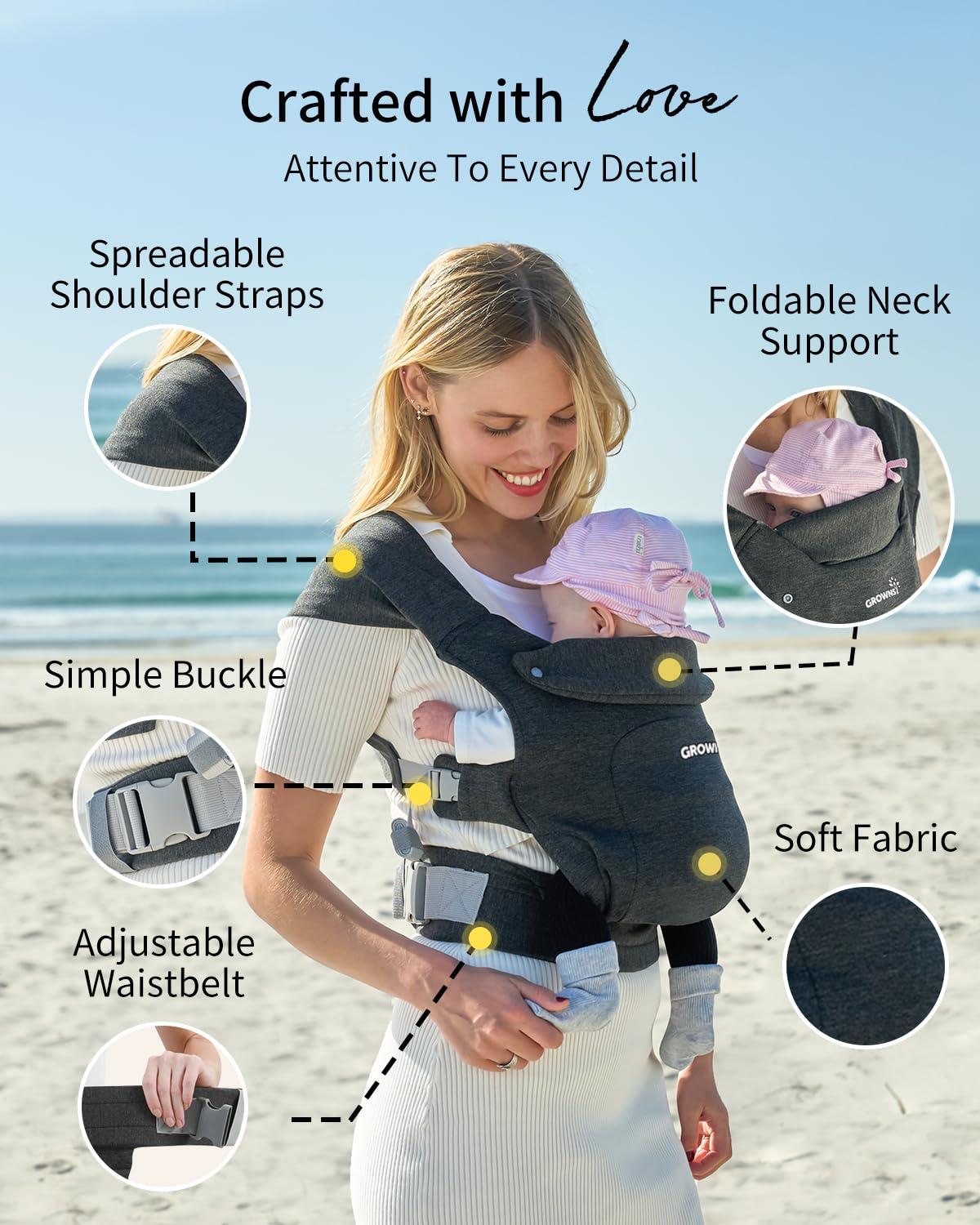 imageGROWNSY Baby Carrier Newborn to Toddler Cozy Baby Wraps Carrier Ergonomic Baby Carrier with Head Support Oxford BlueDeep Grey