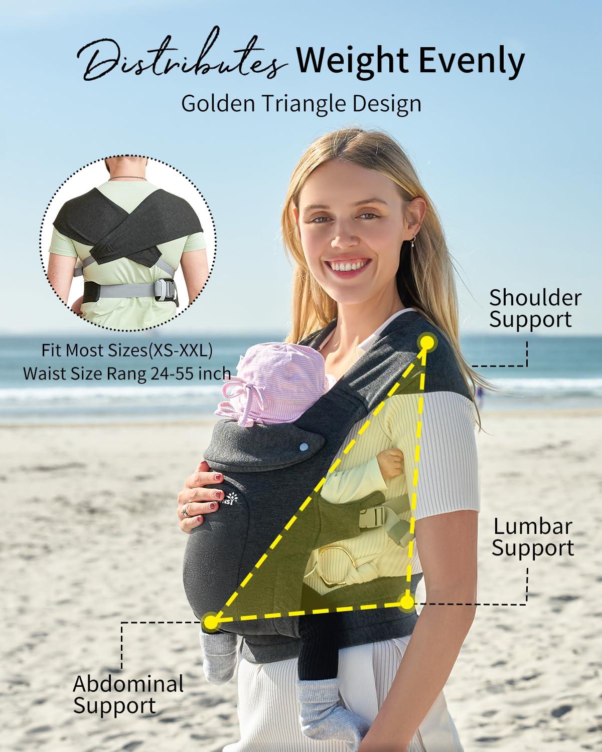 imageGROWNSY Baby Carrier Newborn to Toddler Cozy Baby Wraps Carrier Ergonomic Baby Carrier with Head Support Oxford BlueDeep Grey