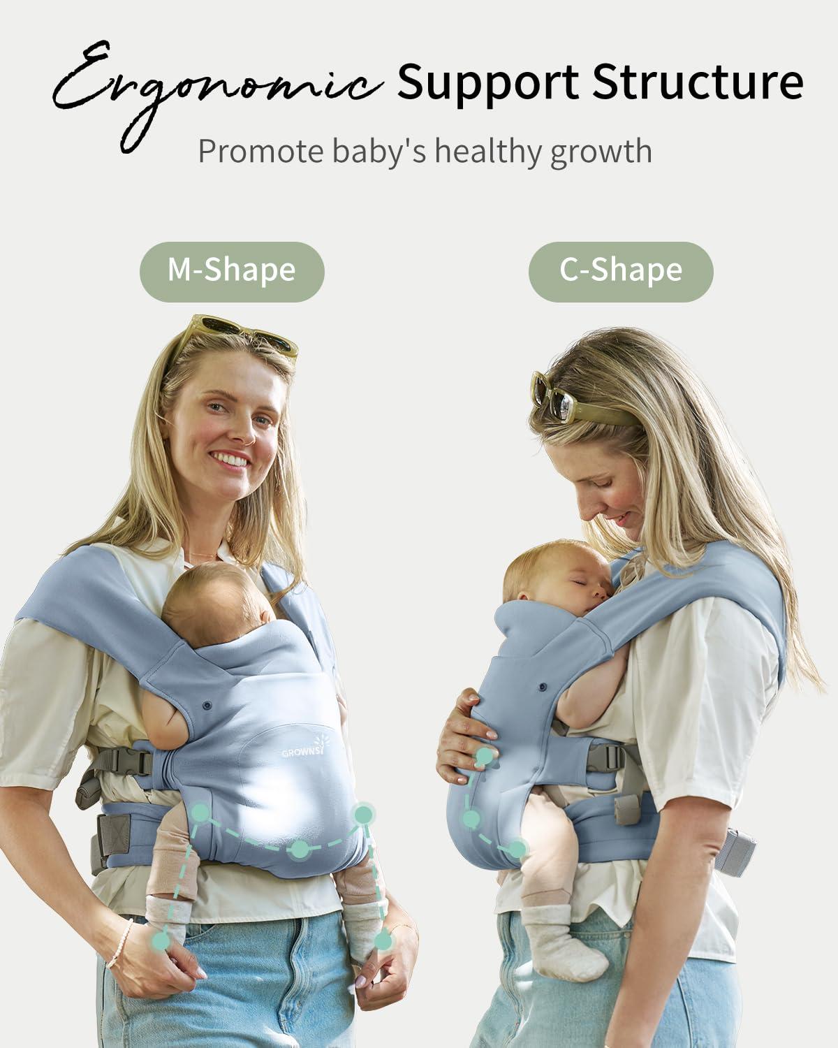 imageGROWNSY Baby Carrier Newborn to Toddler Cozy Baby Wraps Carrier Ergonomic Baby Carrier with Head Support Oxford BlueOxford Blue