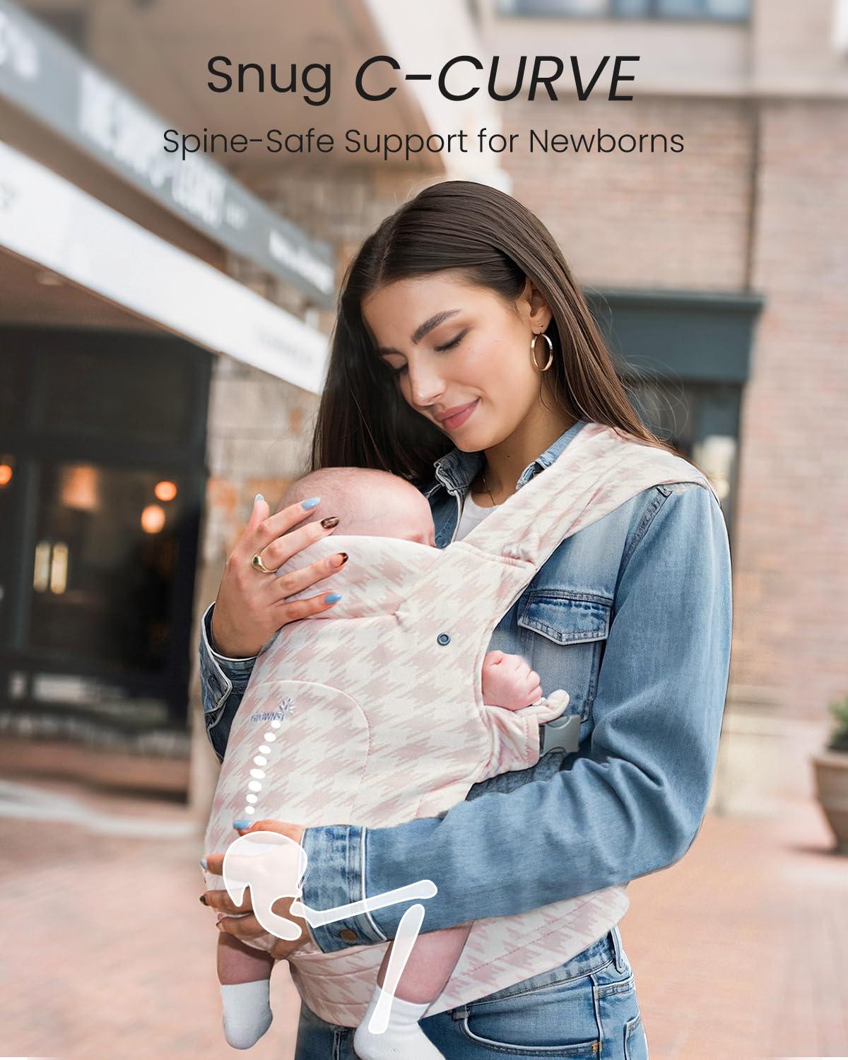 imageGROWNSY Baby Carrier Newborn to Toddler Cozy Baby Wraps Carrier Ergonomic Baby Carrier with Head Support Oxford BlueTweed Pink