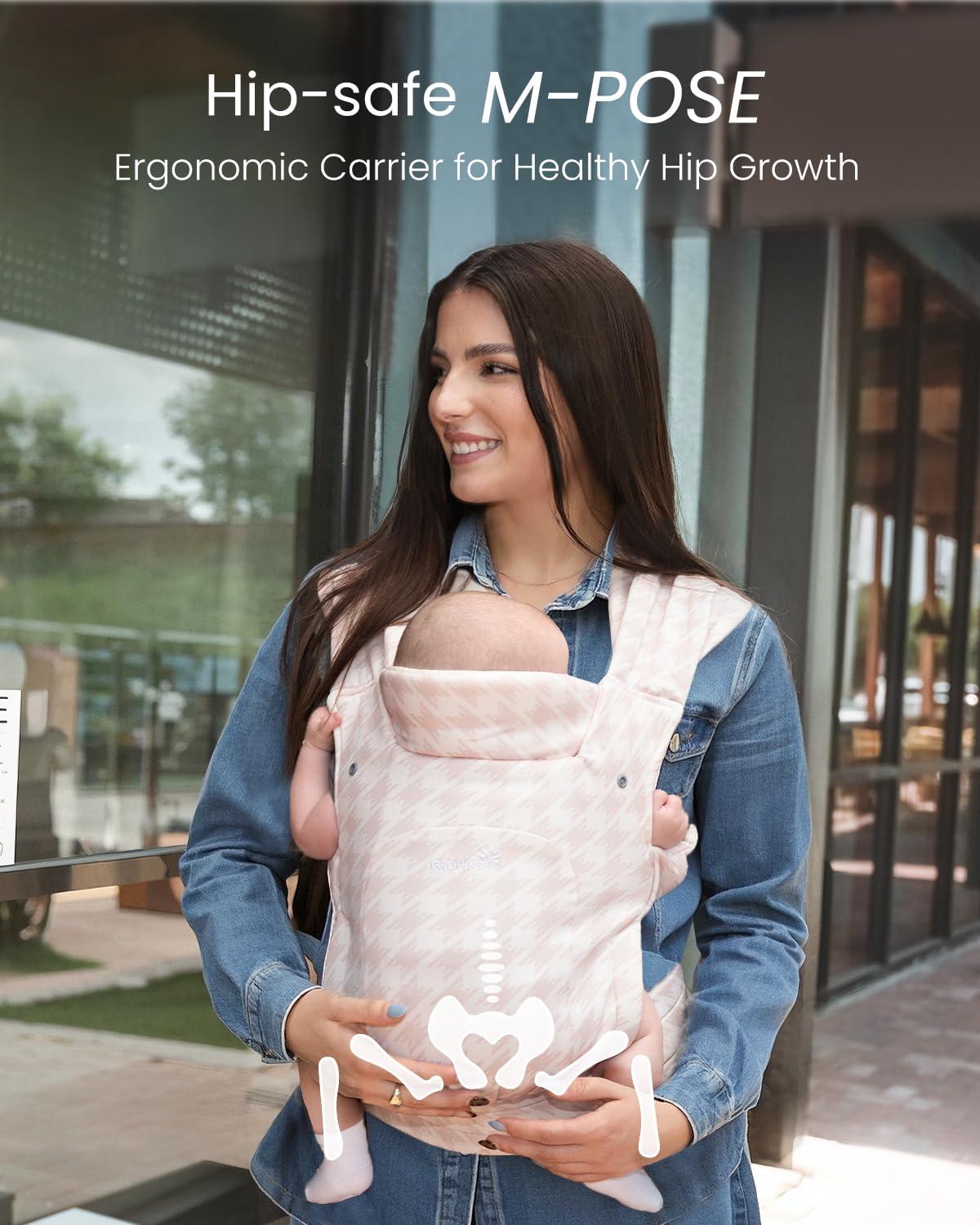 imageGROWNSY Baby Carrier Newborn to Toddler Cozy Baby Wraps Carrier Ergonomic Baby Carrier with Head Support Oxford BlueTweed Pink