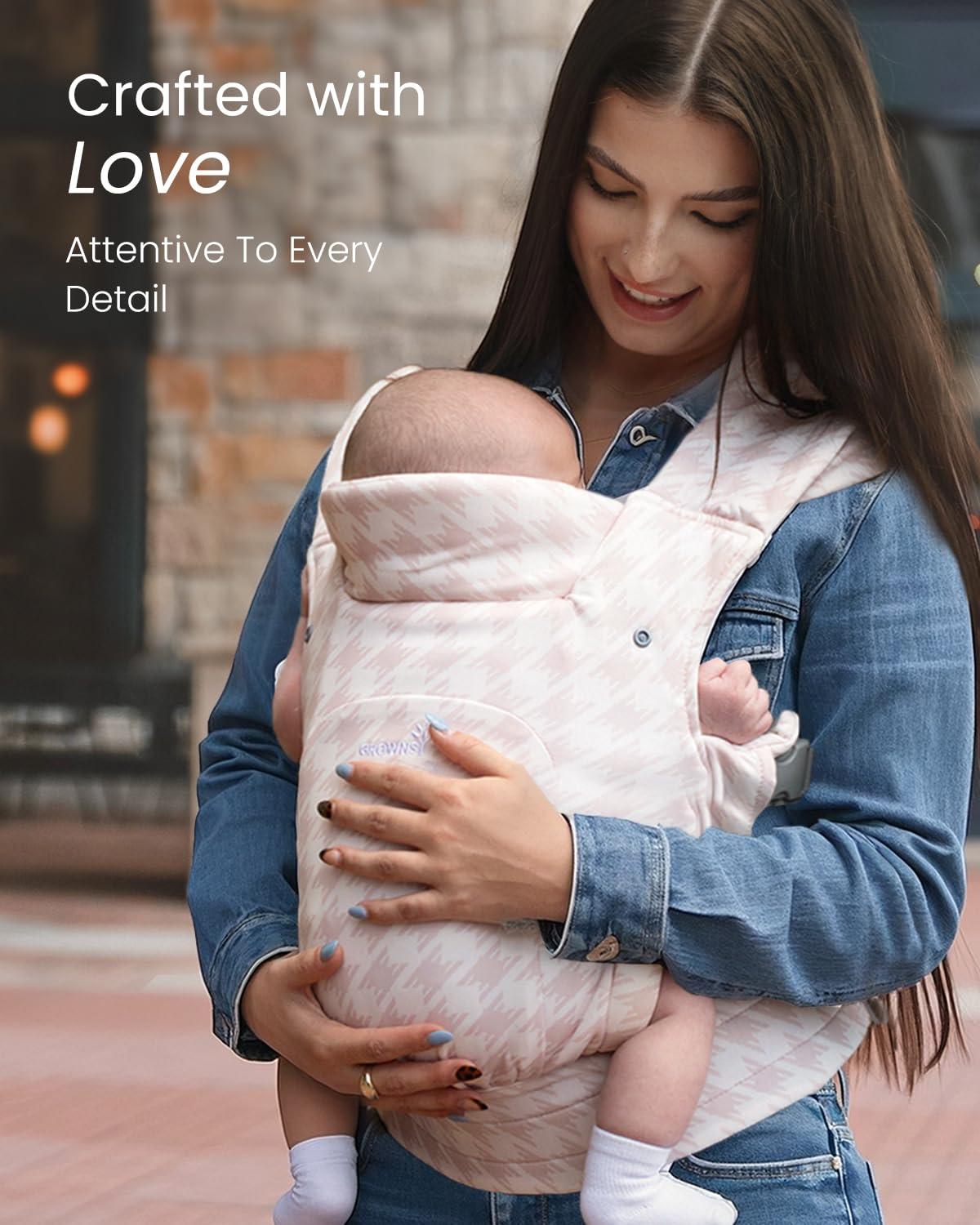 imageGROWNSY Baby Carrier Newborn to Toddler Cozy Baby Wraps Carrier Ergonomic Baby Carrier with Head Support Oxford BlueTweed Pink