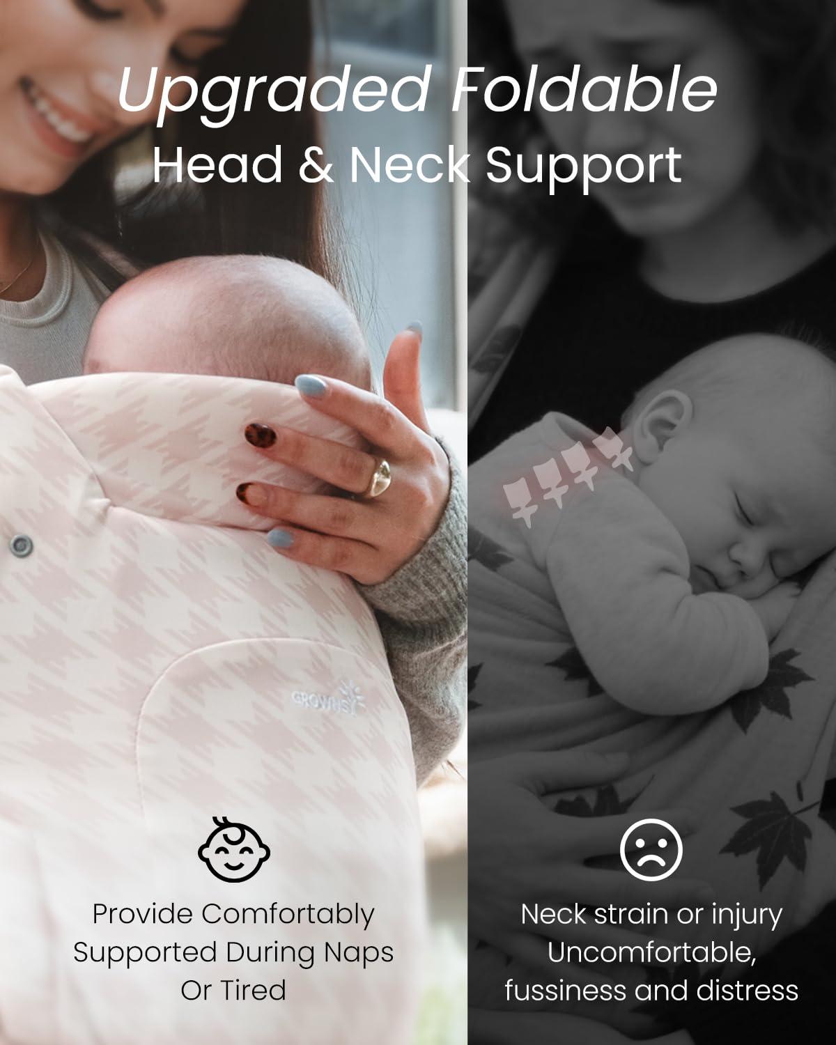 imageGROWNSY Baby Carrier Newborn to Toddler Cozy Baby Wraps Carrier Ergonomic Baby Carrier with Head Support Oxford BlueTweed Pink