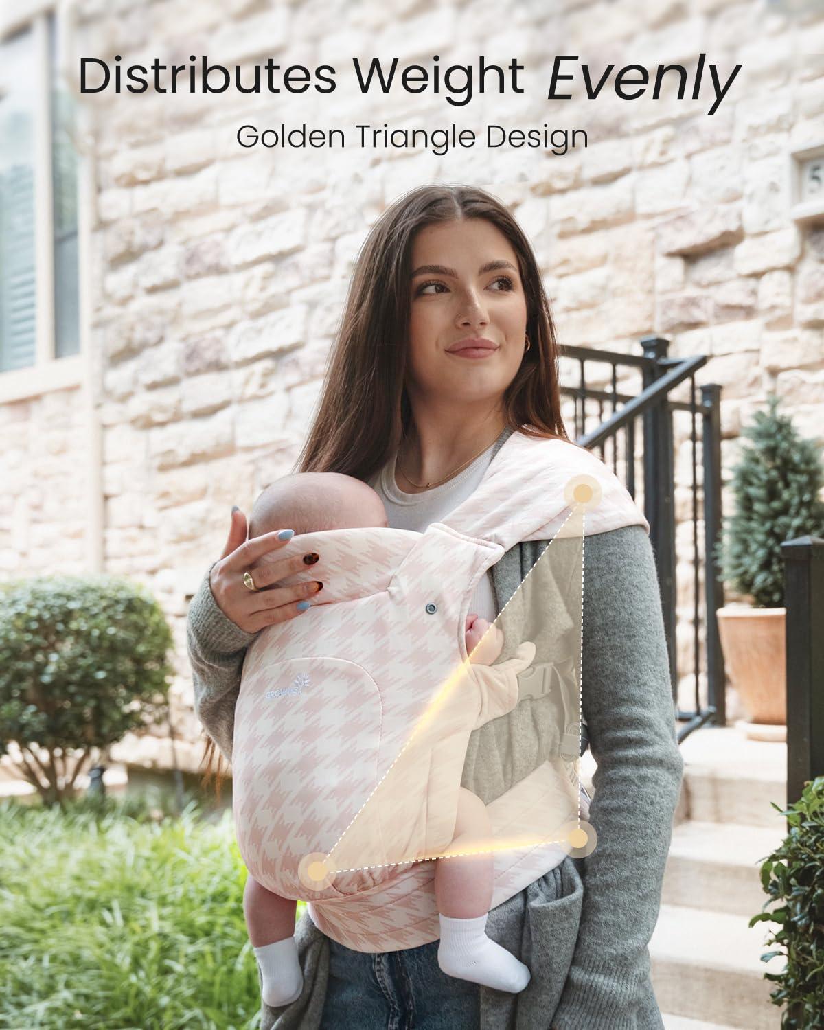 imageGROWNSY Baby Carrier Newborn to Toddler Cozy Baby Wraps Carrier Ergonomic Baby Carrier with Head Support Oxford BlueTweed Pink