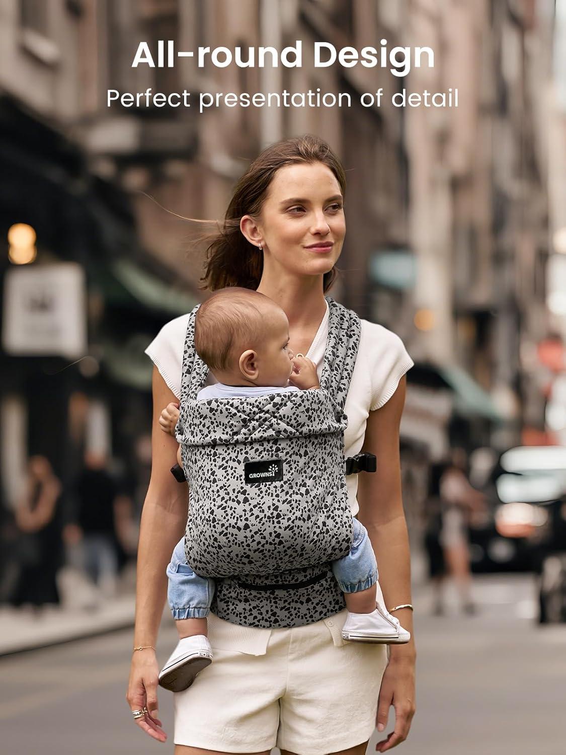 imageGROWNSY Baby Carrier Newborns to Toddlers Ergonomic Baby Toddler Carrier Wraps with Head Support Easy to Wear Infant Carrier Baby Gift Travel and Hiking Friendly 7 to 44 lb AnimalGrayLeopard