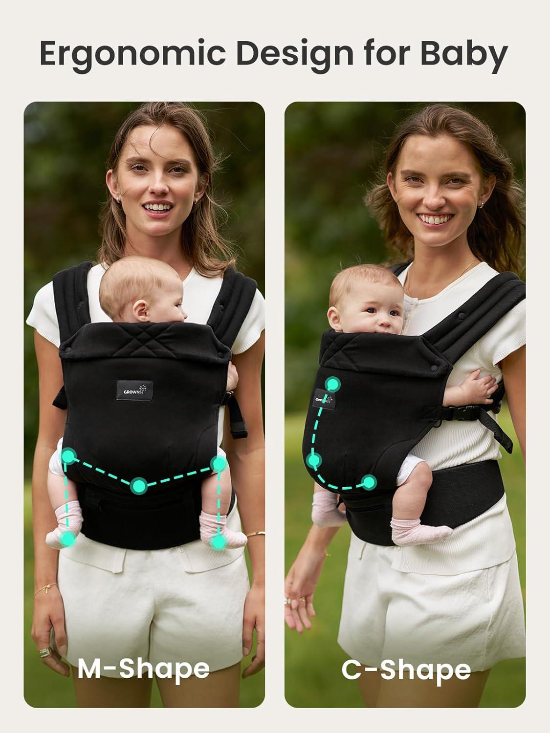 imageGROWNSY Baby Carrier Newborns to Toddlers Ergonomic Baby Toddler Carrier Wraps with Head Support Easy to Wear Infant Carrier Baby Gift Travel and Hiking Friendly 7 to 44 lb AnimalBlack