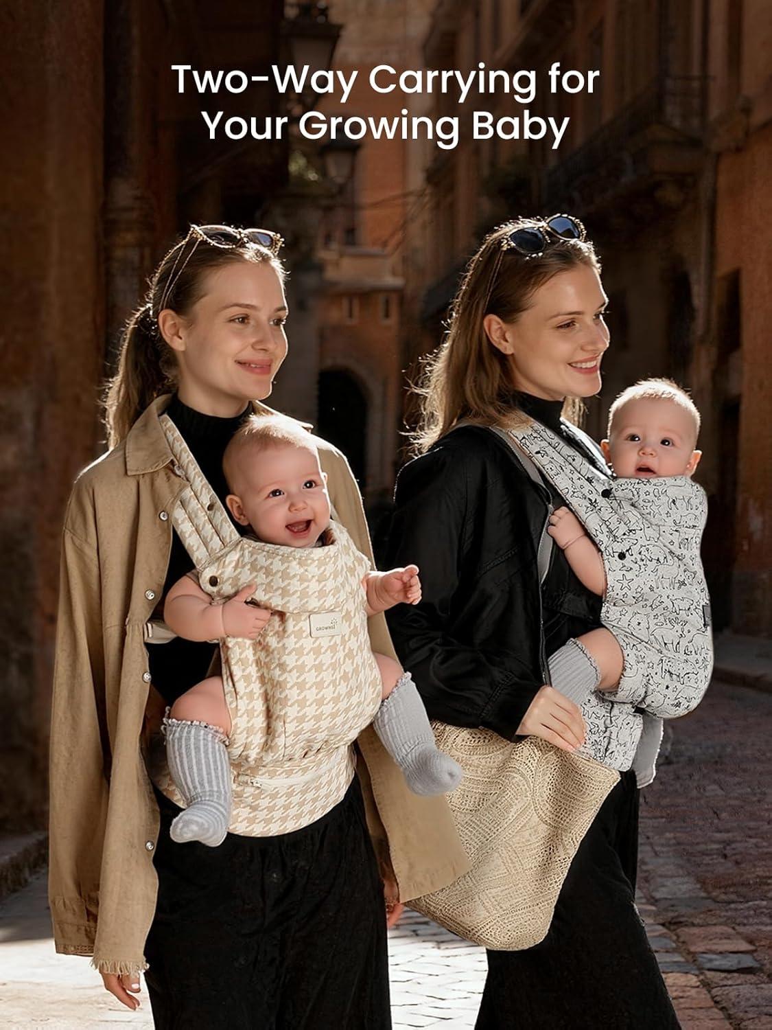 imageGROWNSY Baby Carrier Newborns to Toddlers Ergonomic Baby Toddler Carrier Wraps with Head Support Easy to Wear Infant Carrier Baby Gift Travel and Hiking Friendly 7 to 44 lb AnimalGrey