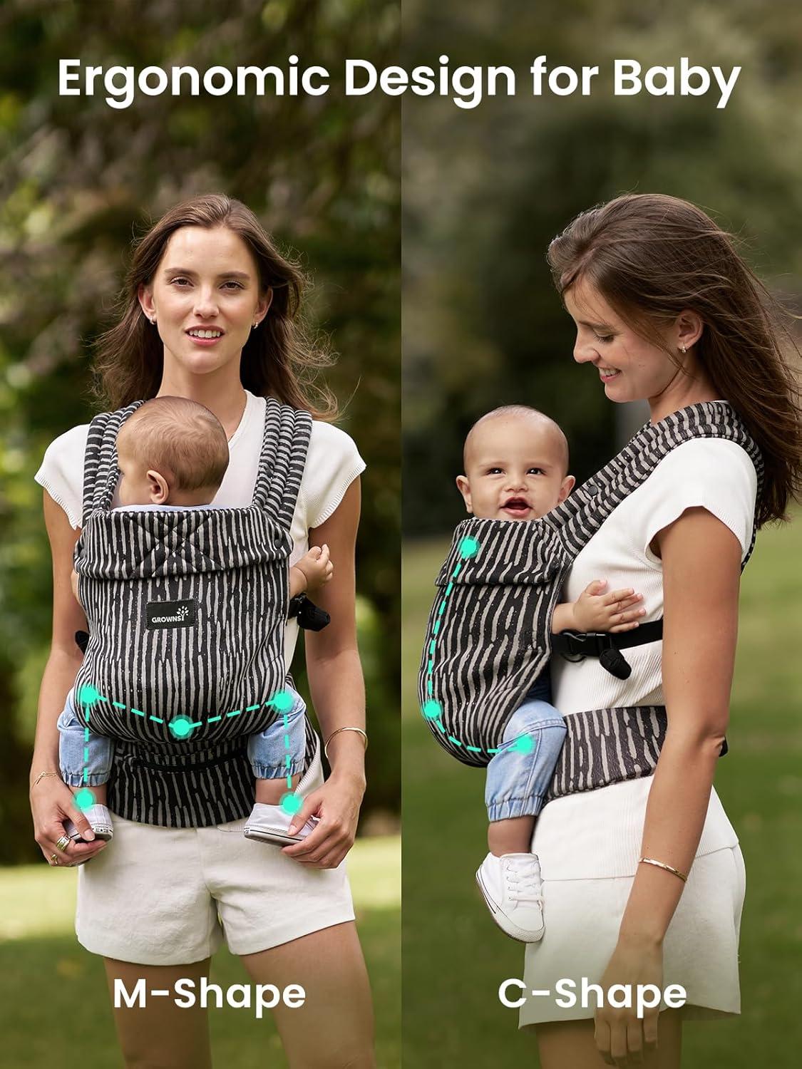 imageGROWNSY Baby Carrier Newborns to Toddlers Ergonomic Baby Toddler Carrier Wraps with Head Support Easy to Wear Infant Carrier Baby Gift Travel and Hiking Friendly 7 to 44 lb AnimalFlowstripe
