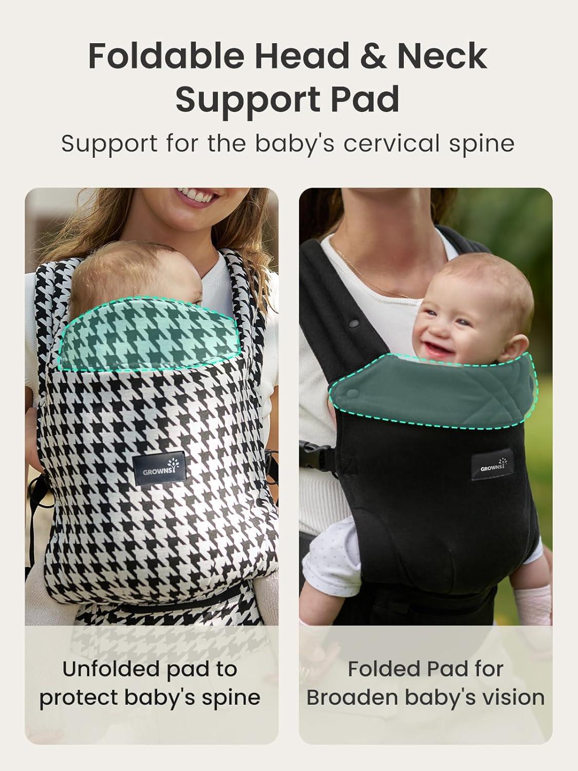 imageGROWNSY Baby Carrier Newborns to Toddlers Ergonomic Baby Toddler Carrier Wraps with Head Support Easy to Wear Infant Carrier Baby Gift Travel and Hiking Friendly 7 to 44 lb AnimalBlack