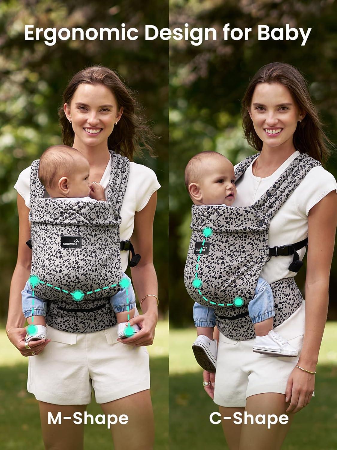 imageGROWNSY Baby Carrier Newborns to Toddlers Ergonomic Baby Toddler Carrier Wraps with Head Support Easy to Wear Infant Carrier Baby Gift Travel and Hiking Friendly 7 to 44 lb AnimalGrayLeopard