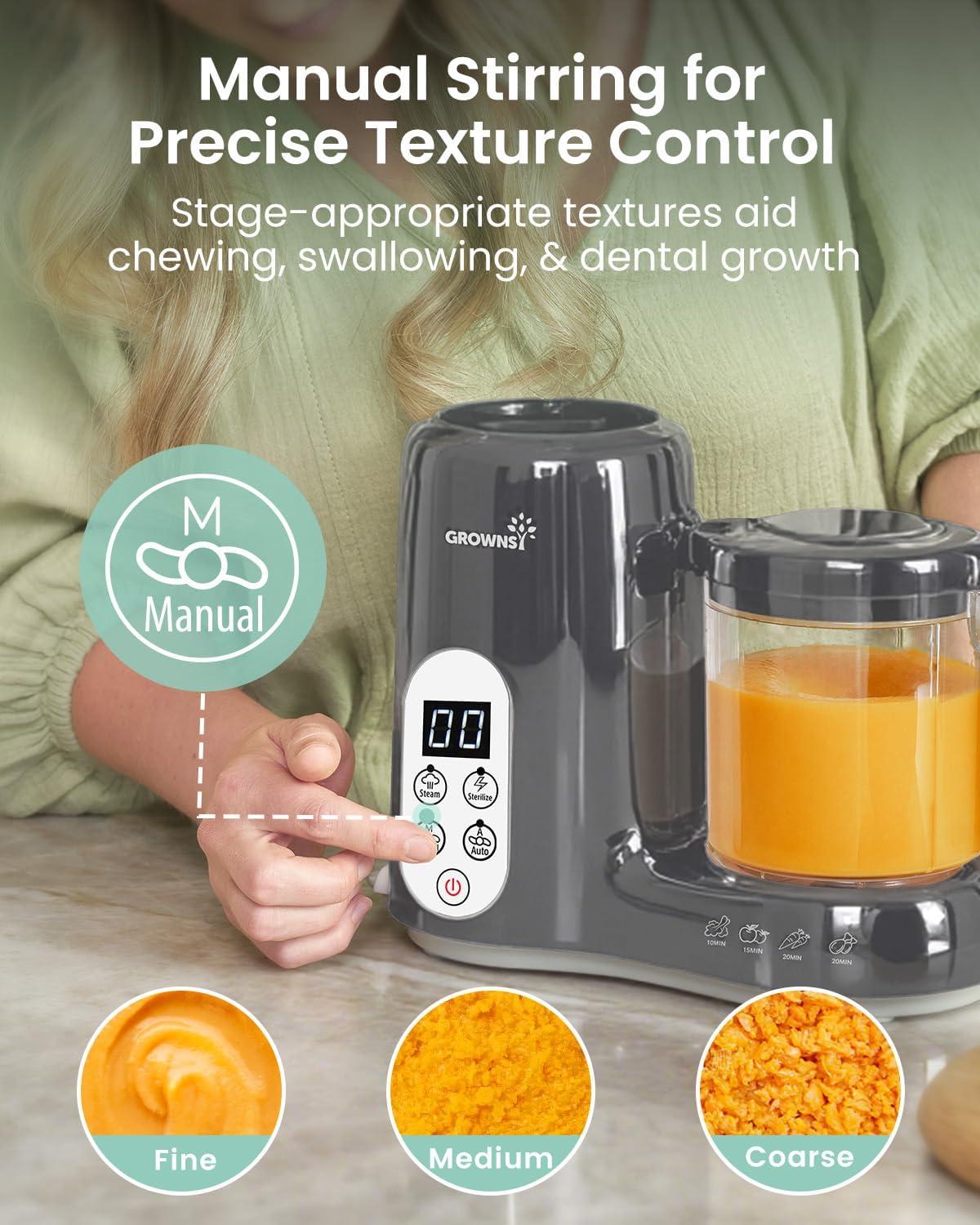 imageGROWNSY Baby Food Maker with Steam Basket One Step Baby Food Processor Steamer Puree Blender Grinder Mills Machine Auto Cooking Grinding and Sterilizing for Healthy Homemade Baby Food Dark GreyDark Grey