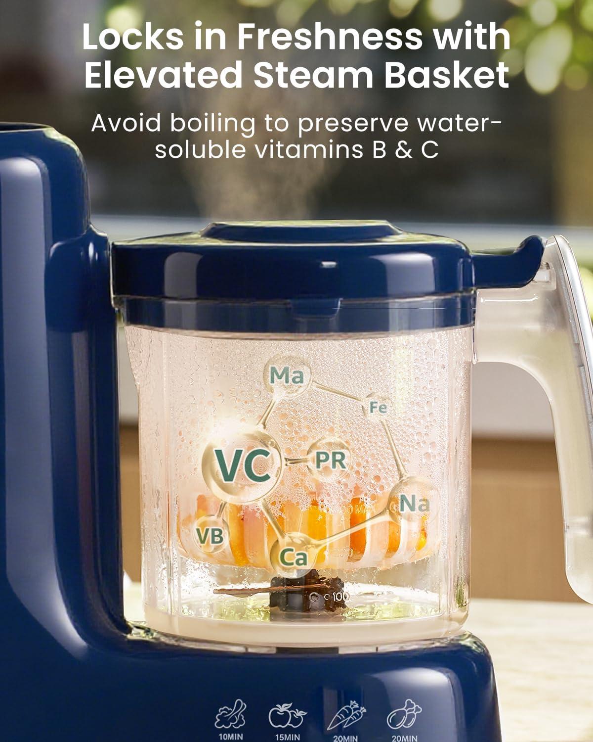 imageGROWNSY Baby Food Maker with Steam Basket One Step Baby Food Processor Steamer Puree Blender Grinder Mills Machine Auto Cooking Grinding and Sterilizing for Healthy Homemade Baby Food Dark GreyDark Blue