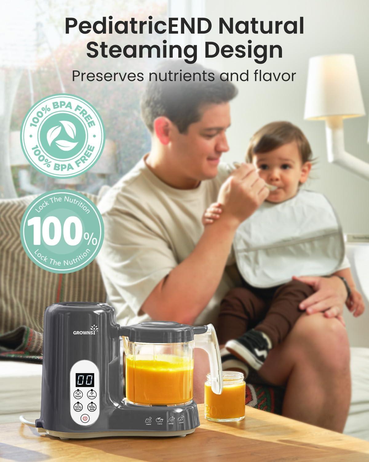 imageGROWNSY Baby Food Maker with Steam Basket One Step Baby Food Processor Steamer Puree Blender Grinder Mills Machine Auto Cooking Grinding and Sterilizing for Healthy Homemade Baby Food Dark GreyDark Grey