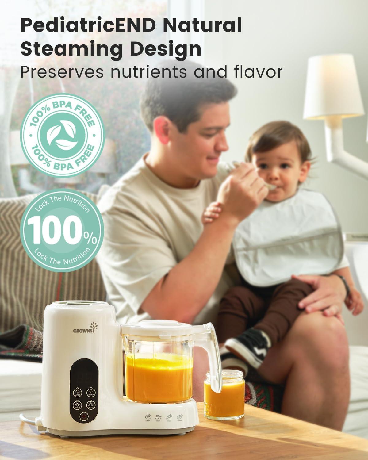 imageGROWNSY Baby Food Maker with Steam Basket One Step Baby Food Processor Steamer Puree Blender Grinder Mills Machine Auto Cooking Grinding and Sterilizing for Healthy Homemade Baby Food Dark GreyWhite