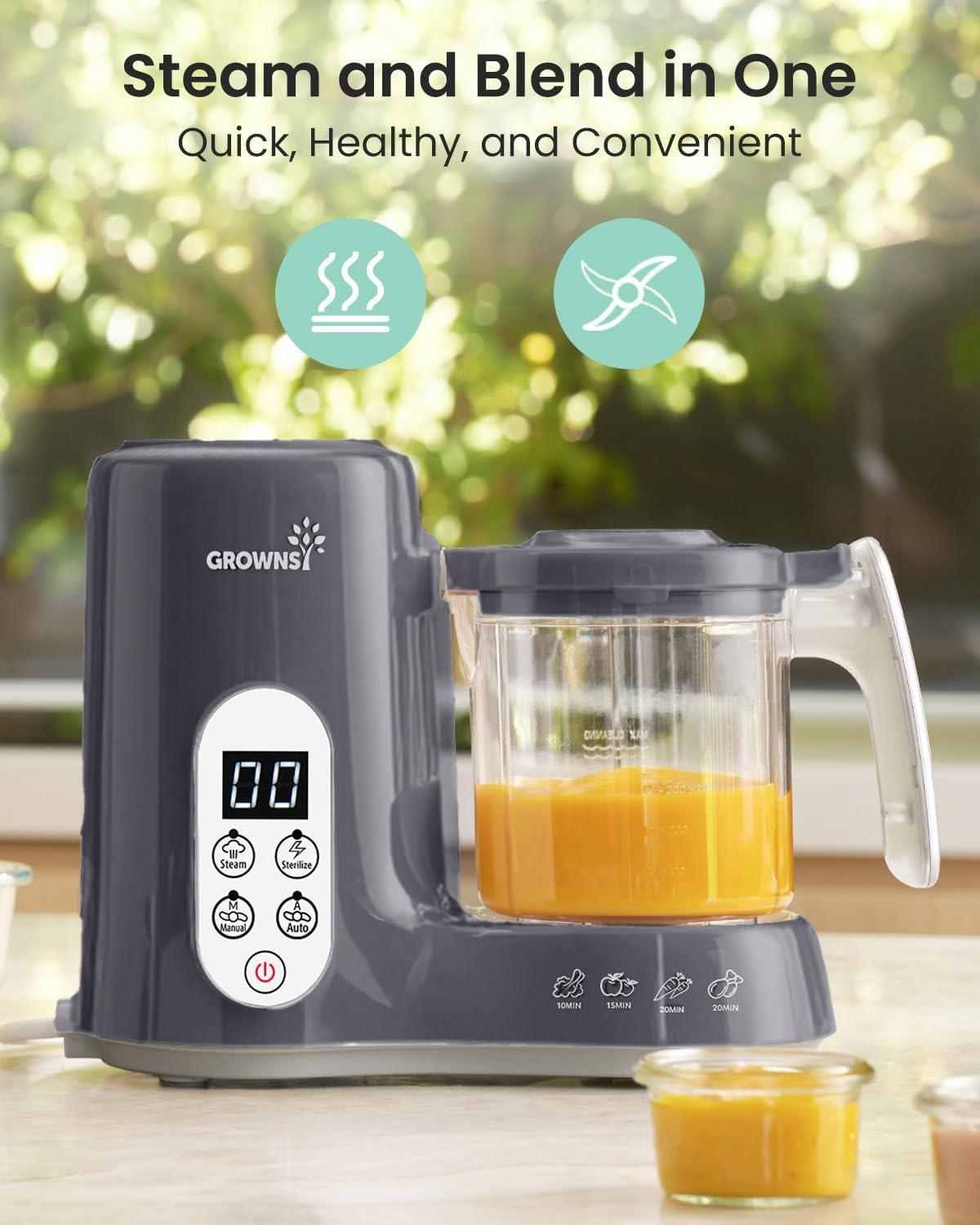 imageGROWNSY Baby Food Maker with Steam Basket One Step Baby Food Processor Steamer Puree Blender Grinder Mills Machine Auto Cooking Grinding and Sterilizing for Healthy Homemade Baby Food Dark GreyDark Grey