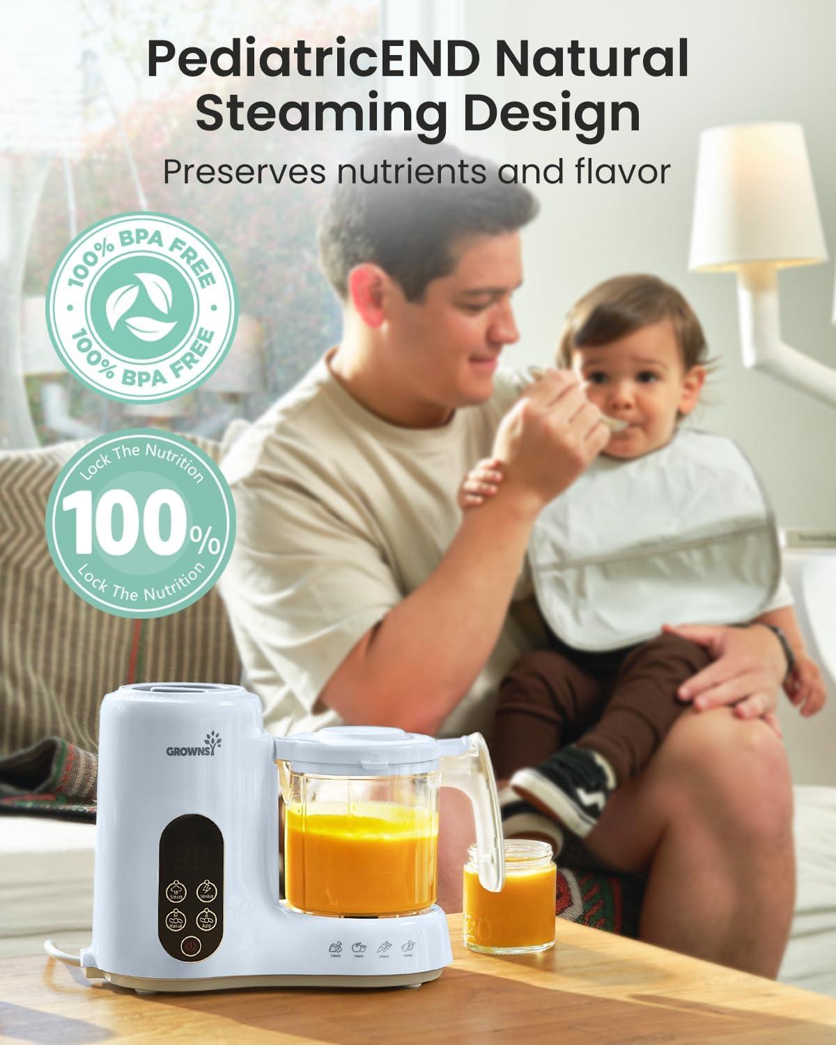 imageGROWNSY Baby Food Maker with Steam Basket One Step Baby Food Processor Steamer Puree Blender Grinder Mills Machine Auto Cooking Grinding and Sterilizing for Healthy Homemade Baby Food Dark GreyBlue