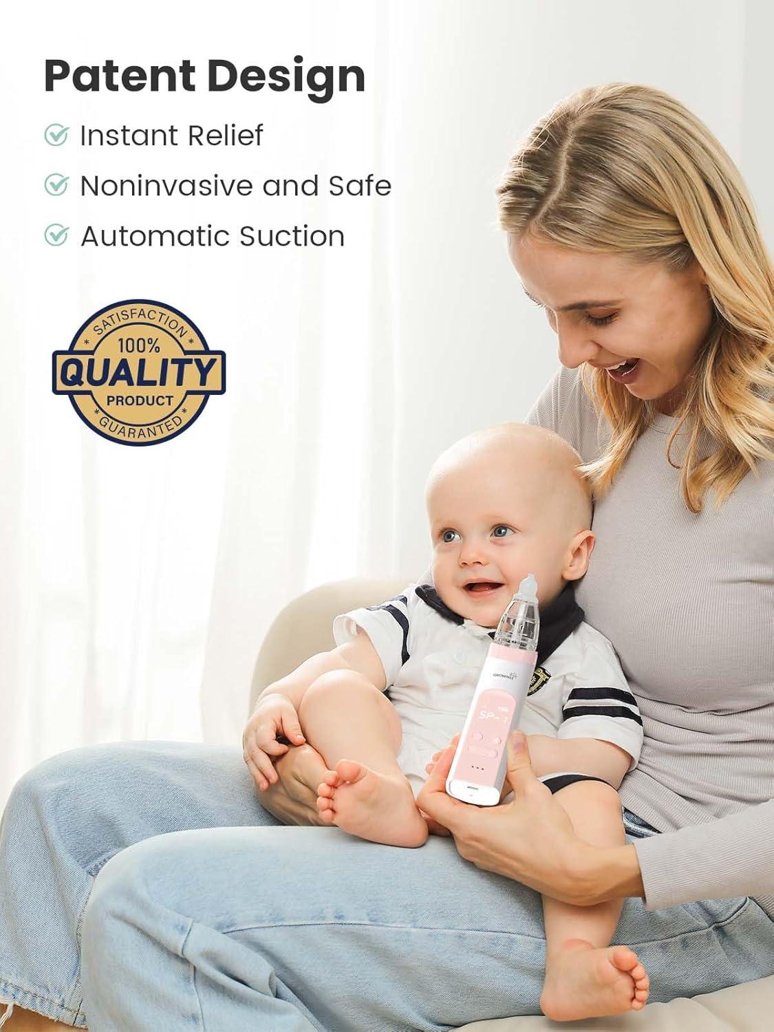 imageGROWNSY Nasal Aspirator for Baby 2in1 Electric Nose Spray ampamp Suction Baby Nose Sucker with Powerful Suction Music and Light Soothing Function PinkPink