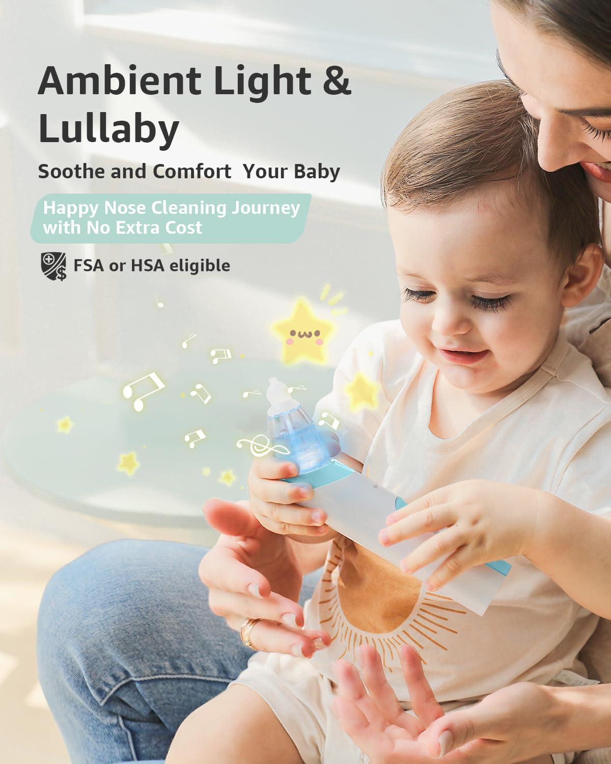 imageGROWNSY Nasal Aspirator for Baby 2in1 Electric Nose Spray ampamp Suction Baby Nose Sucker with Powerful Suction Music and Light Soothing Function PinkLight Blue
