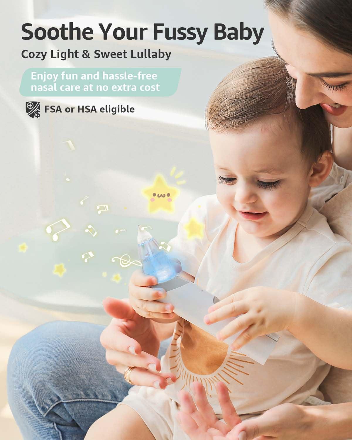 imageGROWNSY Nasal Aspirator for Baby 2in1 Electric Nose Spray ampamp Suction Baby Nose Sucker with Powerful Suction Music and Light Soothing Function PinkGrey
