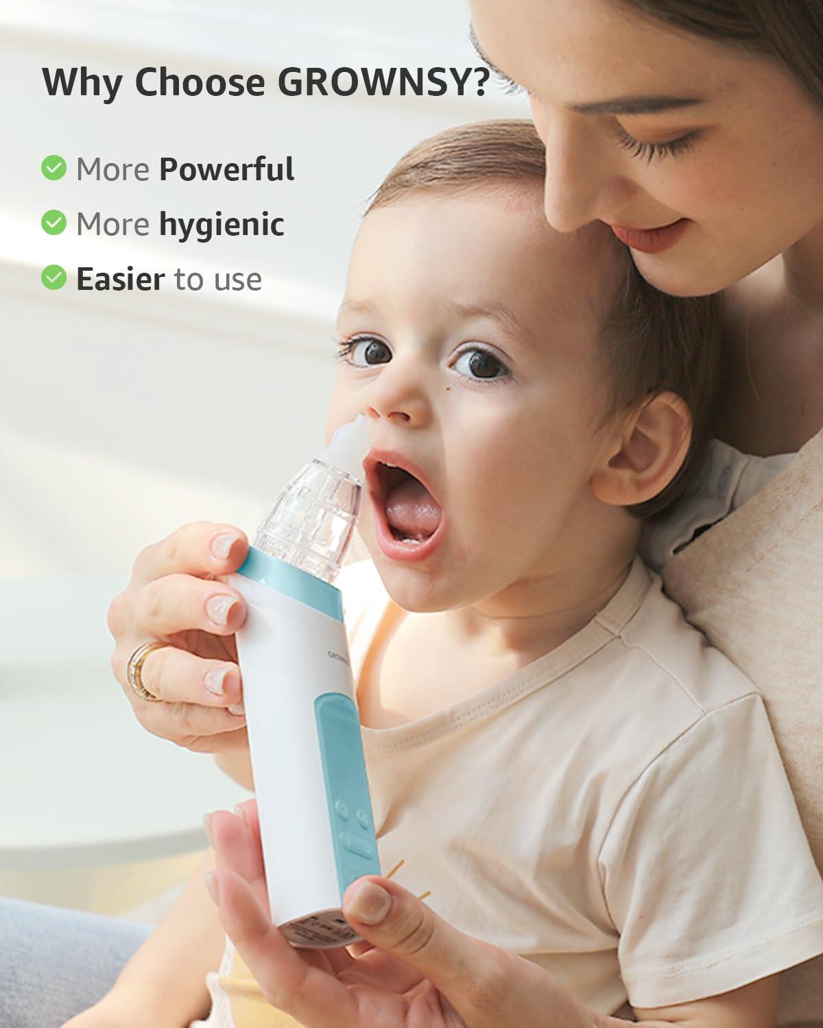 imageGROWNSY Nasal Aspirator for Baby 2in1 Electric Nose Spray ampamp Suction Baby Nose Sucker with Powerful Suction Music and Light Soothing Function PinkLight Blue