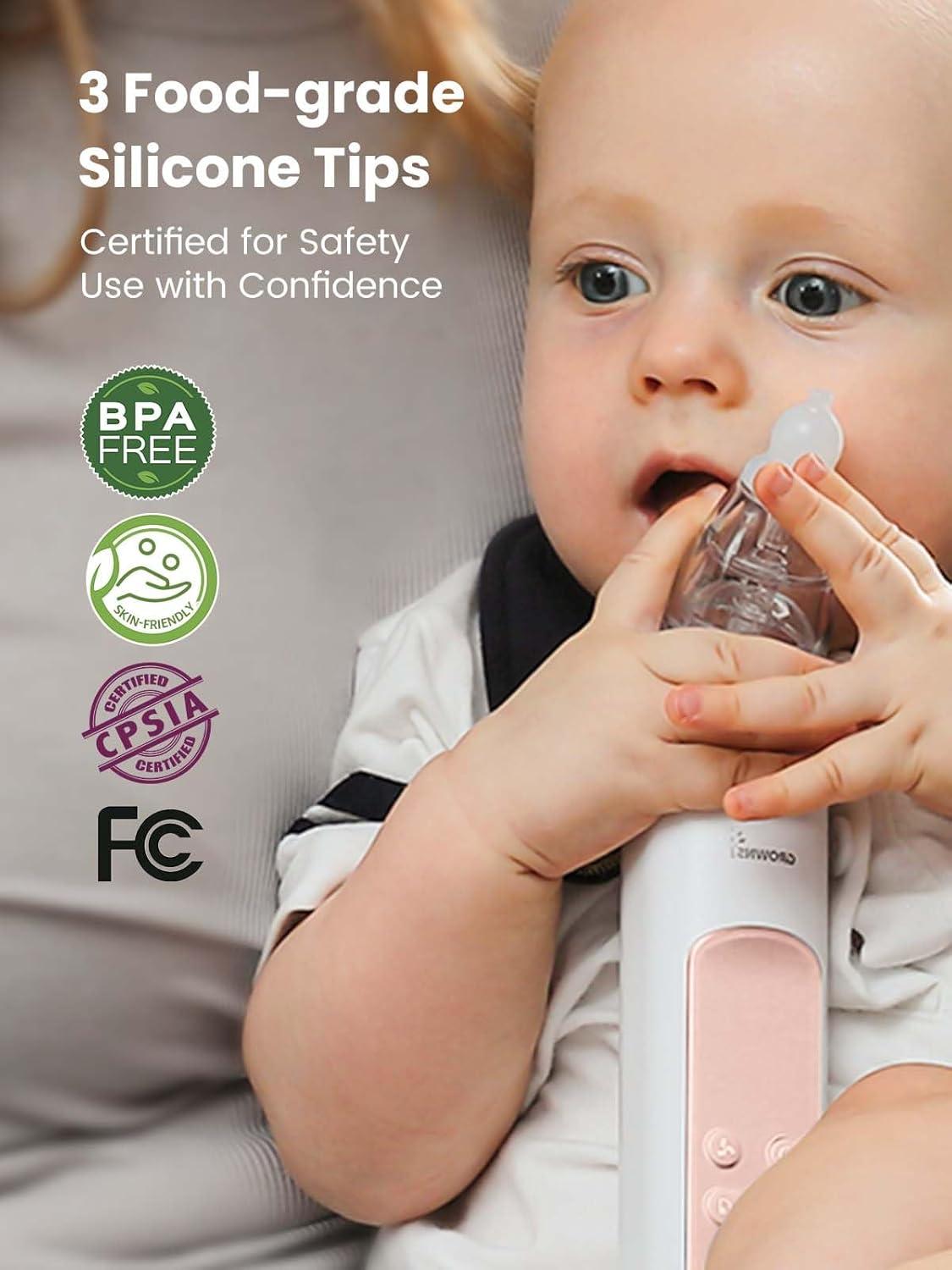 imageGROWNSY Nasal Aspirator for Baby 2in1 Electric Nose Spray ampamp Suction Baby Nose Sucker with Powerful Suction Music and Light Soothing Function PinkPink