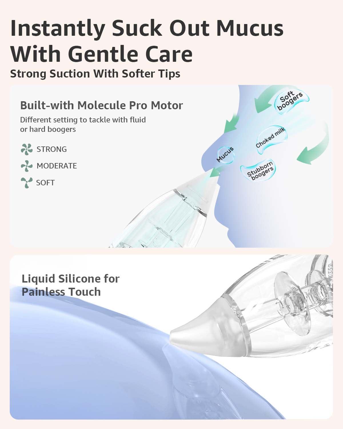 imageGROWNSY Nasal Aspirator for Baby 2in1 Electric Nose Spray ampamp Suction Baby Nose Sucker with Powerful Suction Music and Light Soothing Function PinkGrey