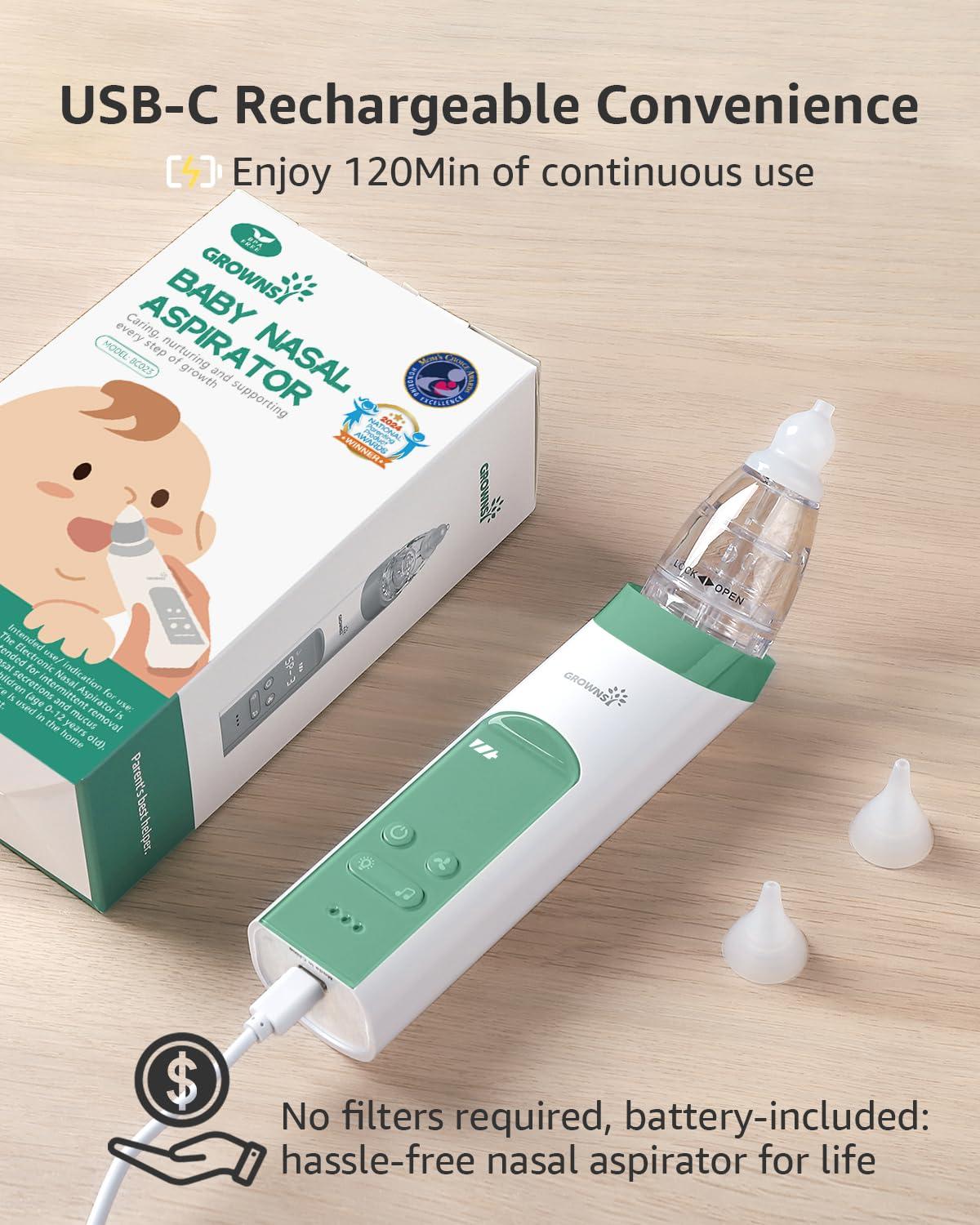imageGROWNSY Nasal Aspirator for Baby 2in1 Electric Nose Spray ampamp Suction Baby Nose Sucker with Powerful Suction Music and Light Soothing Function PinkGreen