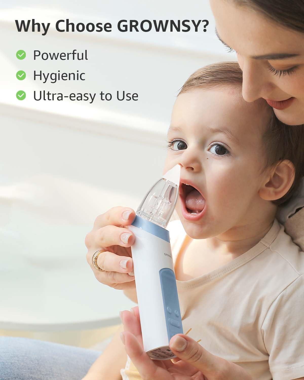imageGROWNSY Nasal Aspirator for Baby 2in1 Electric Nose Spray ampamp Suction Baby Nose Sucker with Powerful Suction Music and Light Soothing Function PinkBlue