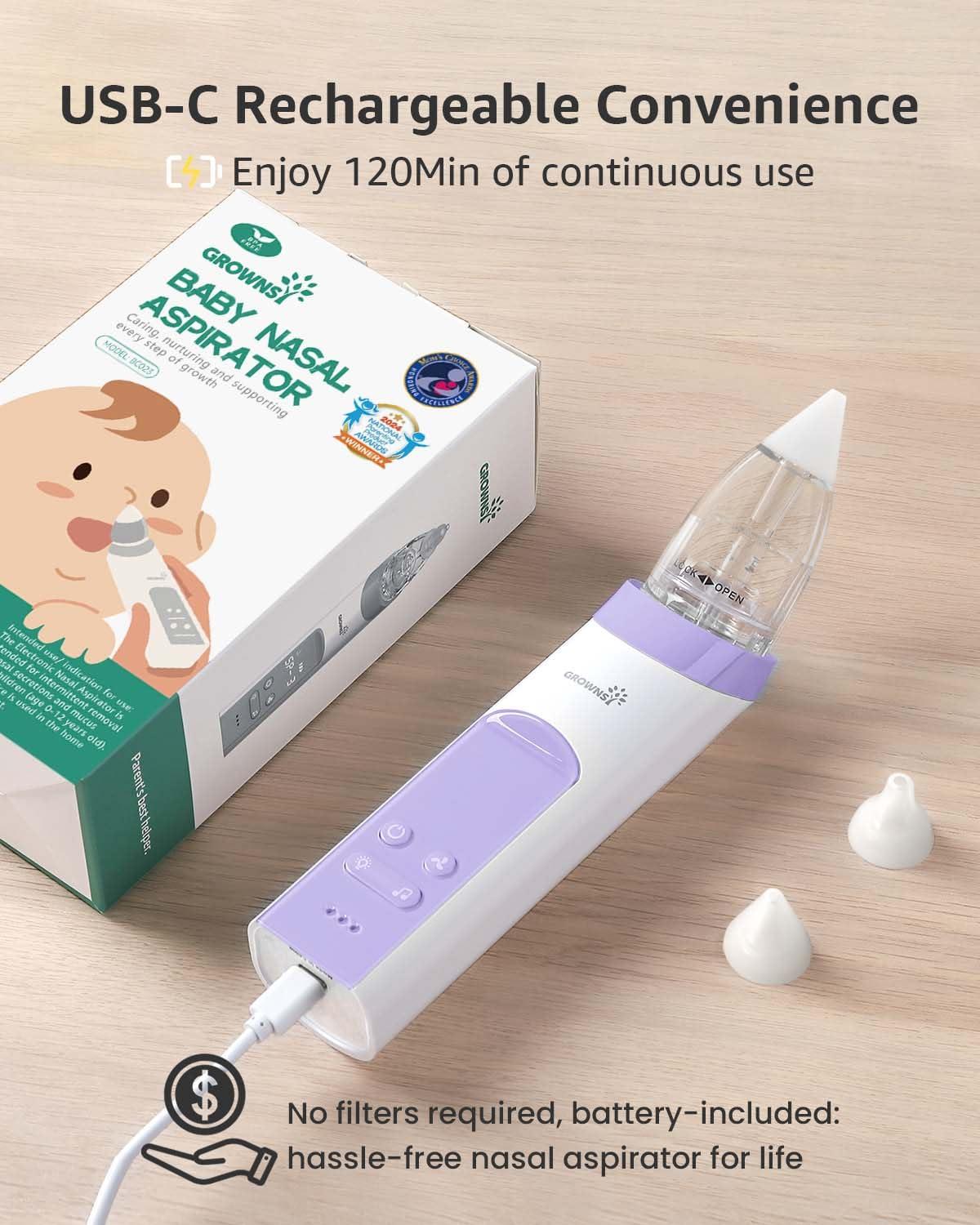 imageGROWNSY Nasal Aspirator for Baby 2in1 Electric Nose Spray ampamp Suction Baby Nose Sucker with Powerful Suction Music and Light Soothing Function PinkPurple