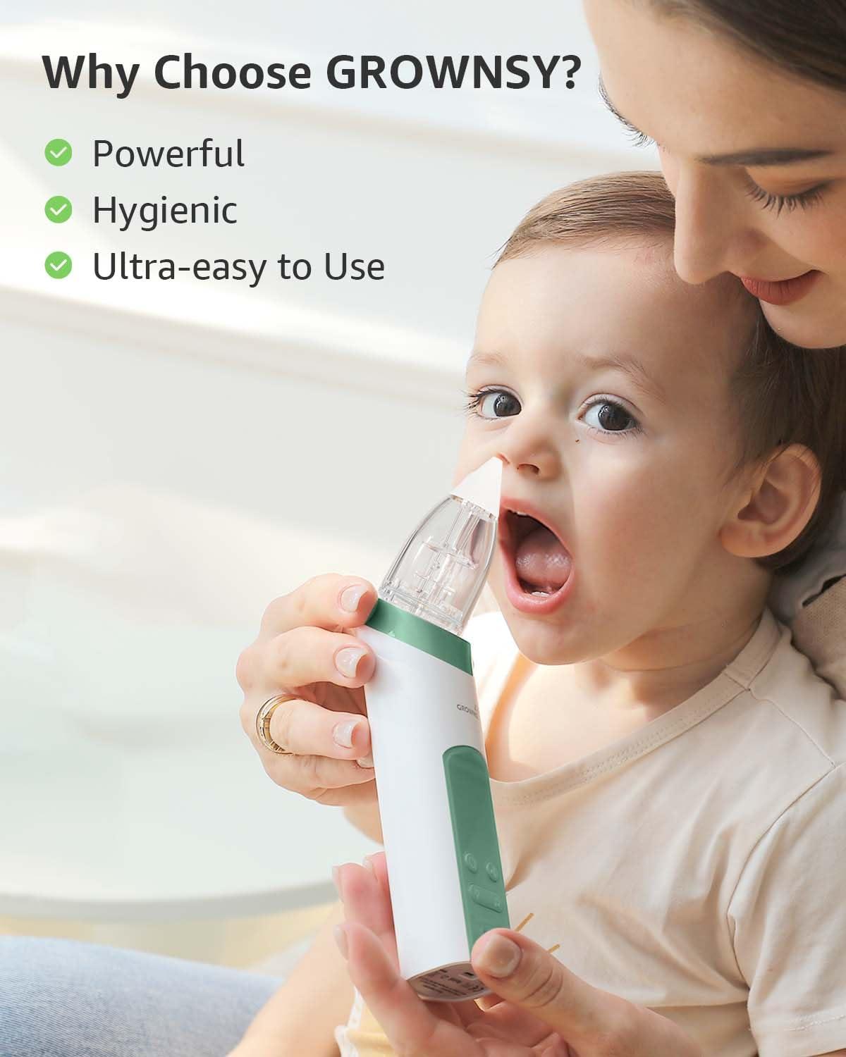 imageGROWNSY Nasal Aspirator for Baby 2in1 Electric Nose Spray ampamp Suction Baby Nose Sucker with Powerful Suction Music and Light Soothing Function PinkGreen