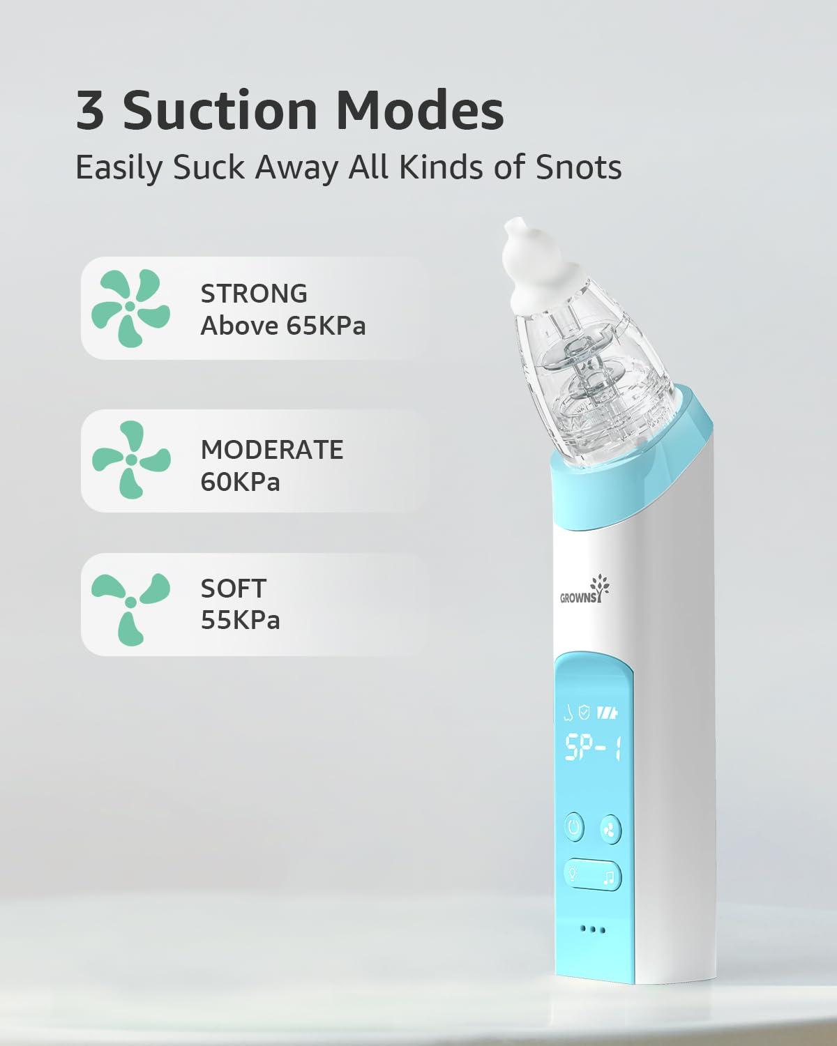 imageGROWNSY Nasal Aspirator for Baby 2in1 Electric Nose Spray ampamp Suction Baby Nose Sucker with Powerful Suction Music and Light Soothing Function PinkLight Blue