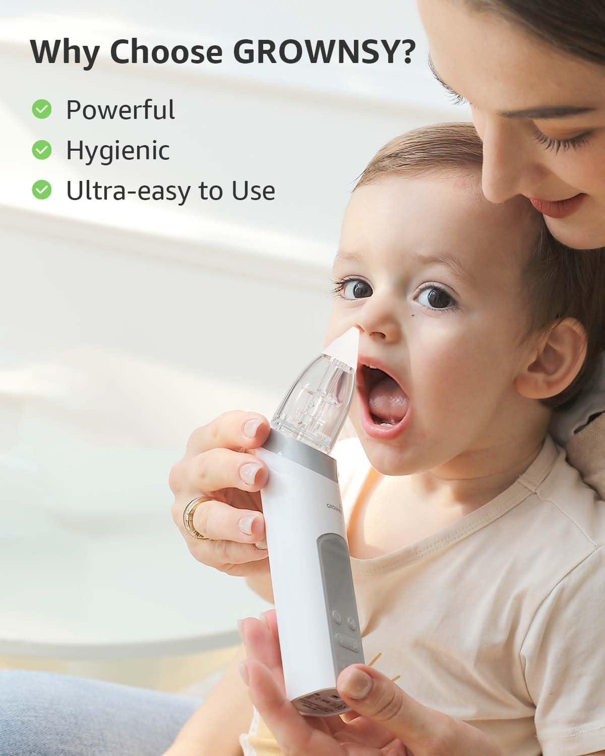 imageGROWNSY Nasal Aspirator for Baby 2in1 Electric Nose Spray ampamp Suction Baby Nose Sucker with Powerful Suction Music and Light Soothing Function PinkGrey