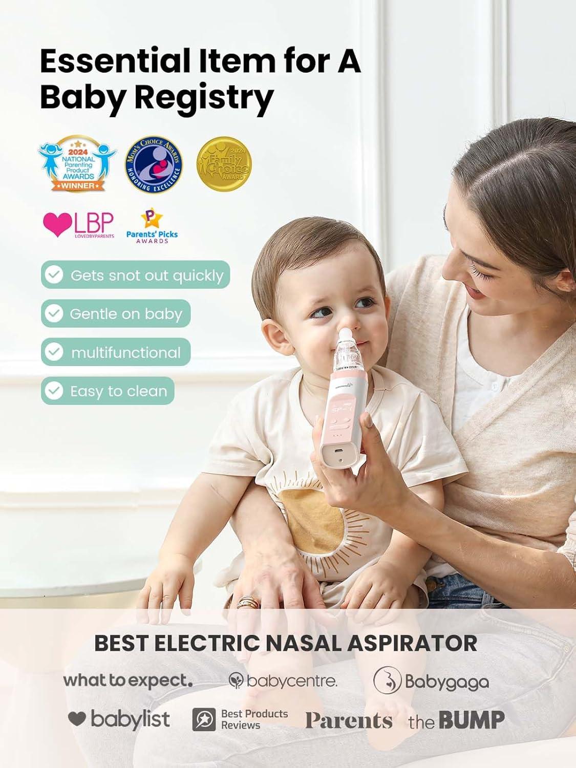 imageGROWNSY Nasal Aspirator for Baby 2in1 Electric Nose Spray ampamp Suction Baby Nose Sucker with Powerful Suction Music and Light Soothing Function PinkPink
