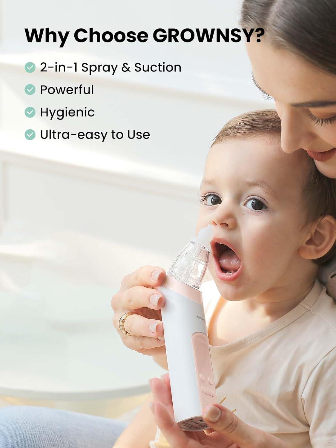 imageGROWNSY Nasal Aspirator for Baby 2in1 Electric Nose Spray ampamp Suction Baby Nose Sucker with Powerful Suction Music and Light Soothing Function PinkPink