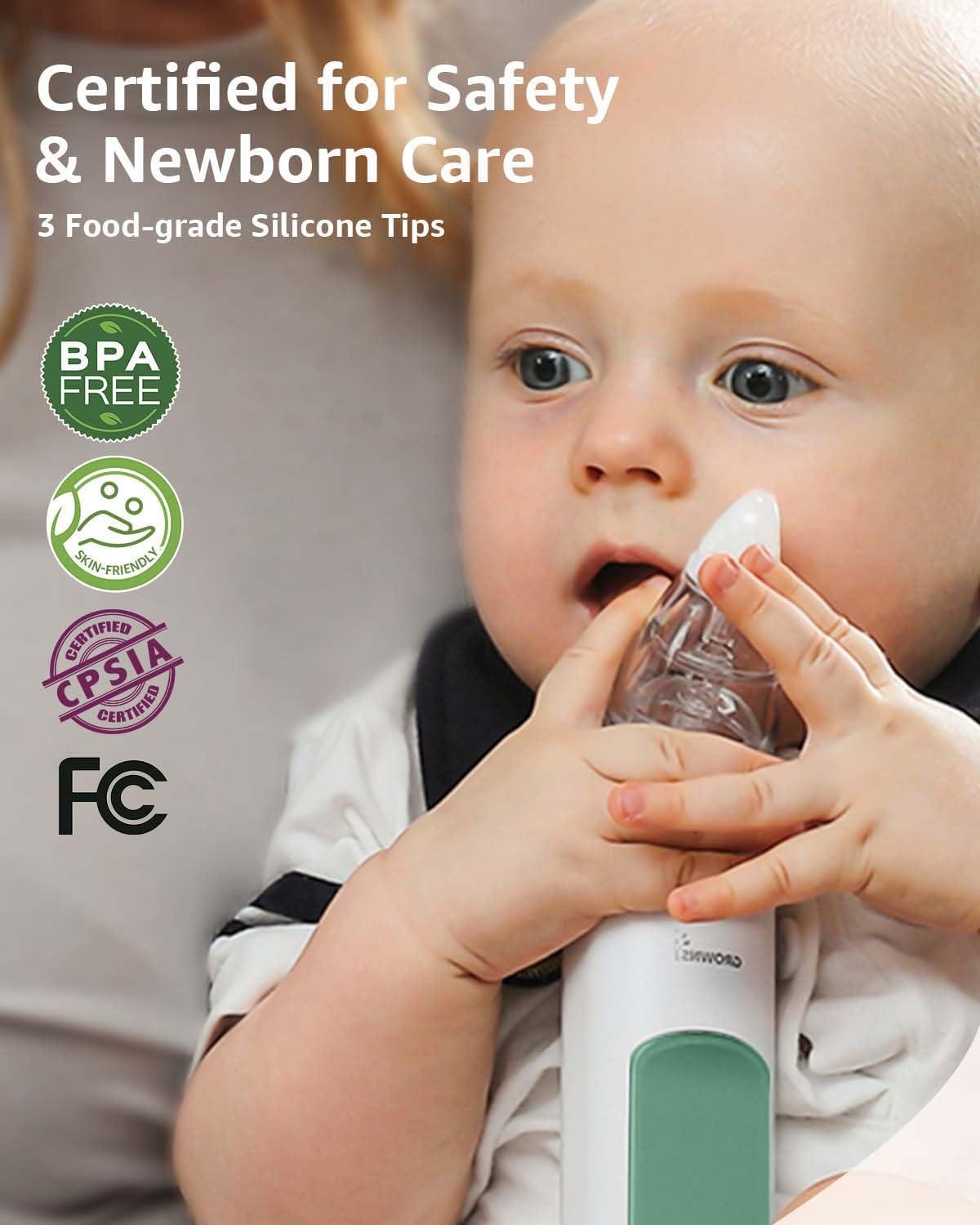 imageGROWNSY Nasal Aspirator for Baby 2in1 Electric Nose Spray ampamp Suction Baby Nose Sucker with Powerful Suction Music and Light Soothing Function PinkGreen