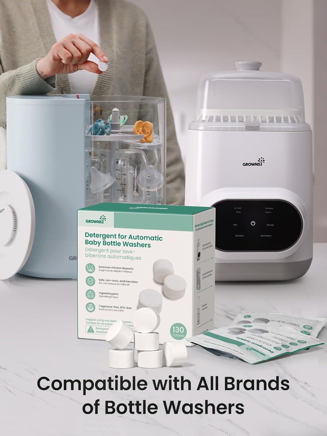 imageGROWNSY Washing Detergent Tablets 200PCS for Momcozy Baby Brezza Bottle Washer Bottle Washer Tablets Compatible with All Brands Baby Bottle Washers1 Count Pack of 130