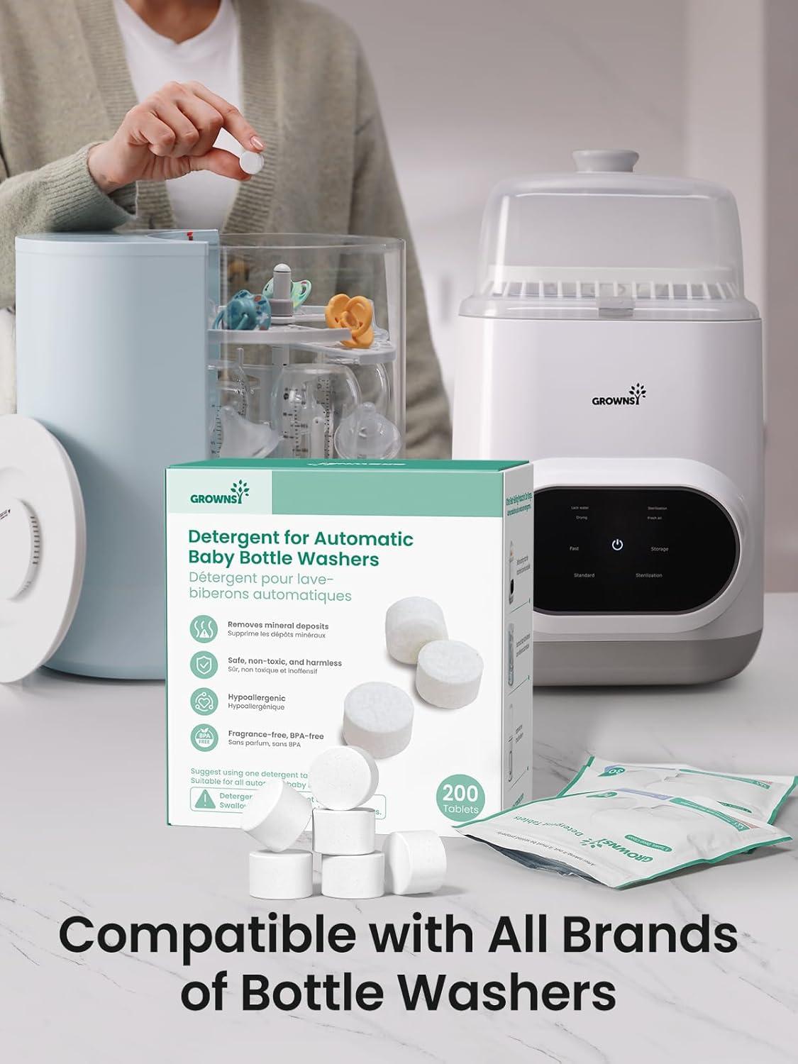 imageGROWNSY Washing Detergent Tablets 200PCS for Momcozy Baby Brezza Bottle Washer Bottle Washer Tablets Compatible with All Brands Baby Bottle Washers200PCS
