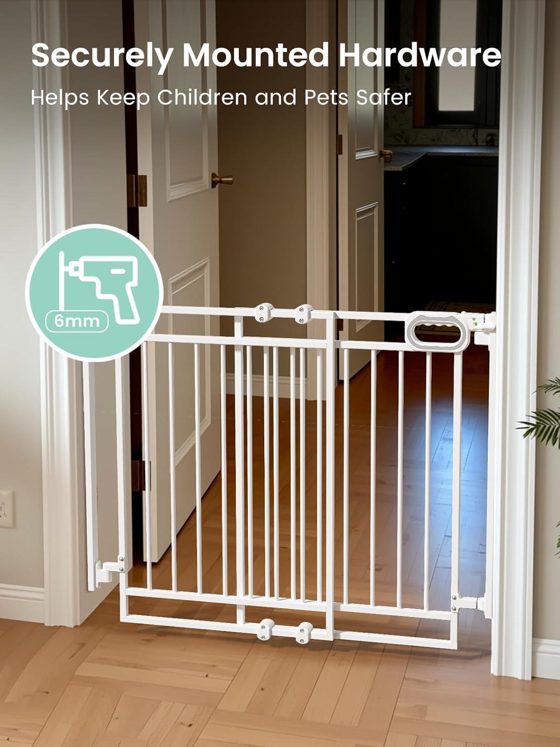 imageGrownsy Gate for Stairs No Bottom Bar Baby Gates Adjustable Width 32 to 48 for Child and Pet Dog Gate with AutoClose ampamp OneHand Operation ScrewIn Installation for Doorways and Indoor UseBlackWhite
