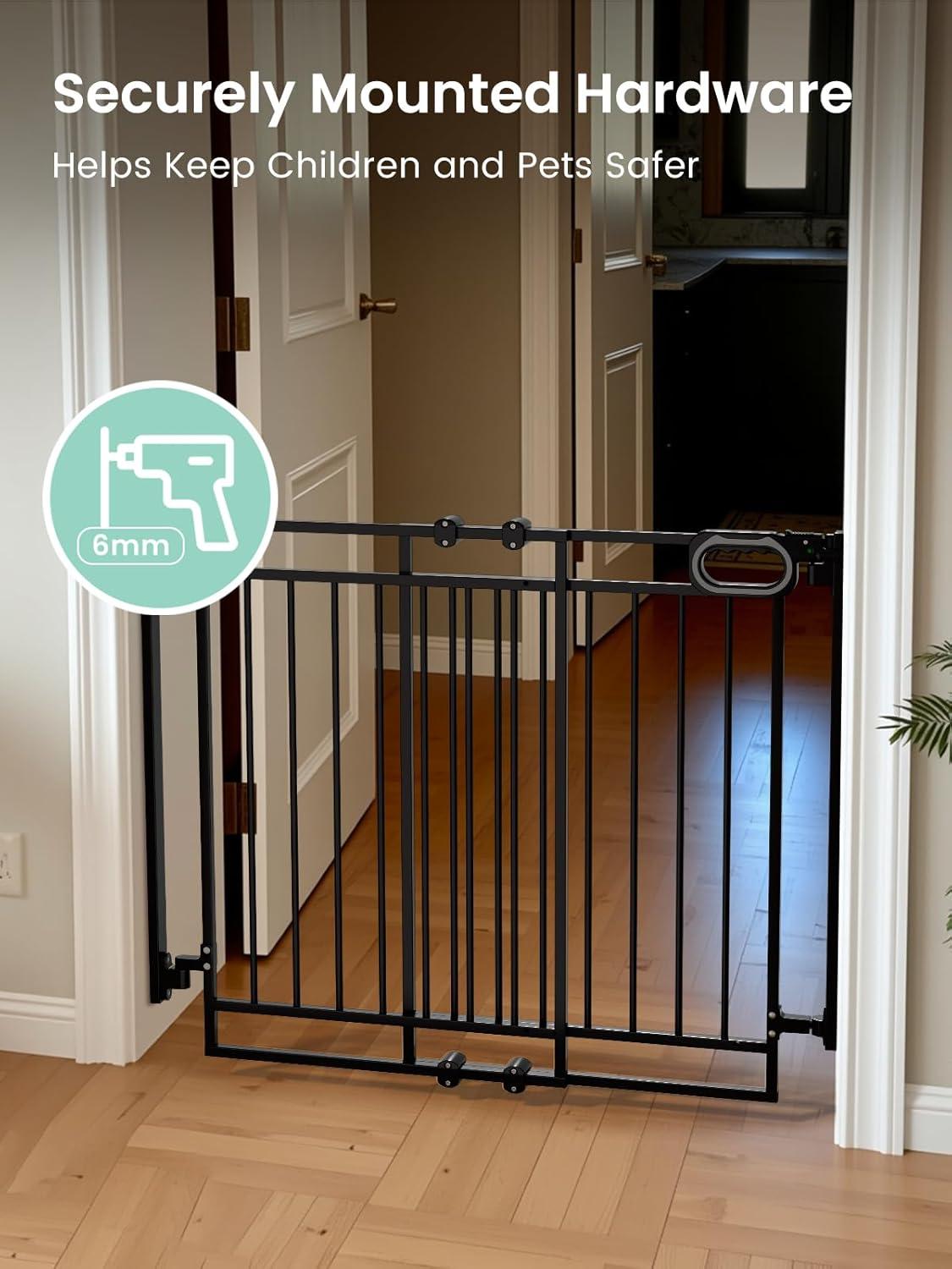 imageGrownsy Gate for Stairs No Bottom Bar Baby Gates Adjustable Width 32 to 48 for Child and Pet Dog Gate with AutoClose ampamp OneHand Operation ScrewIn Installation for Doorways and Indoor UseBlackBlack