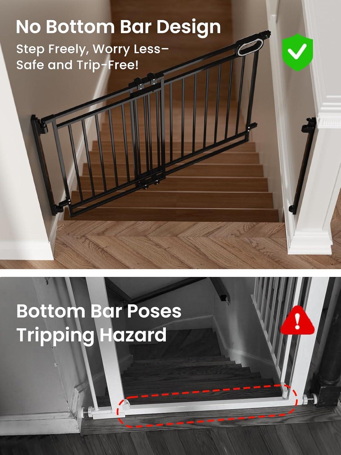 imageGrownsy Gate for Stairs No Bottom Bar Baby Gates Adjustable Width 32 to 48 for Child and Pet Dog Gate with AutoClose ampamp OneHand Operation ScrewIn Installation for Doorways and Indoor UseBlackBlack